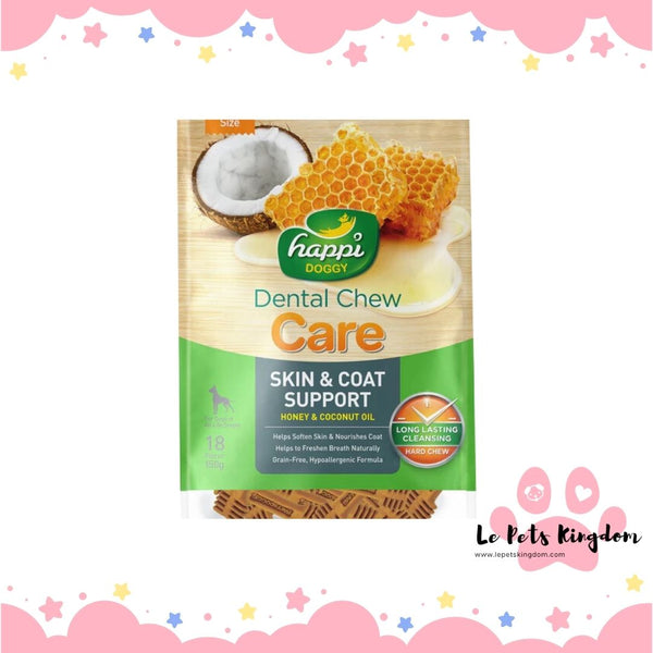 Happi Doggy Dental Chew Care Honey & Coconut Oil Skin & Coat Support Petite 150g