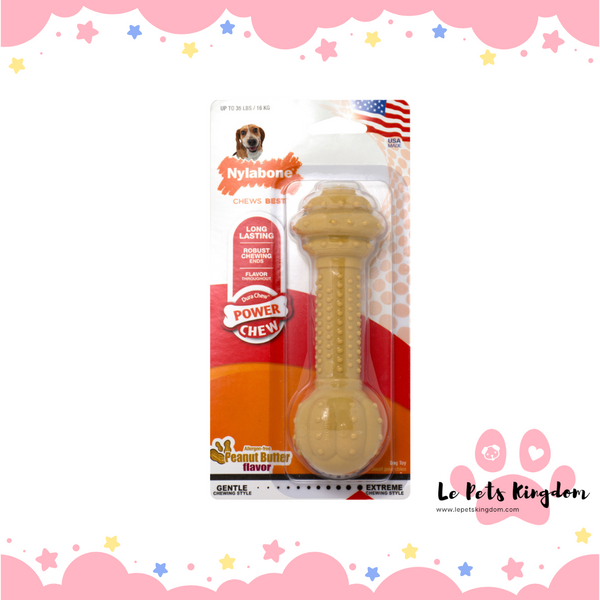 Nylabone Barbell Power Peanut Butter Chew Durable Medium Dog Toy