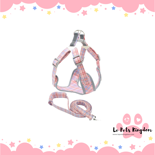 [BUNDLE SET] Checkered Chest Harness - Sweet Pink