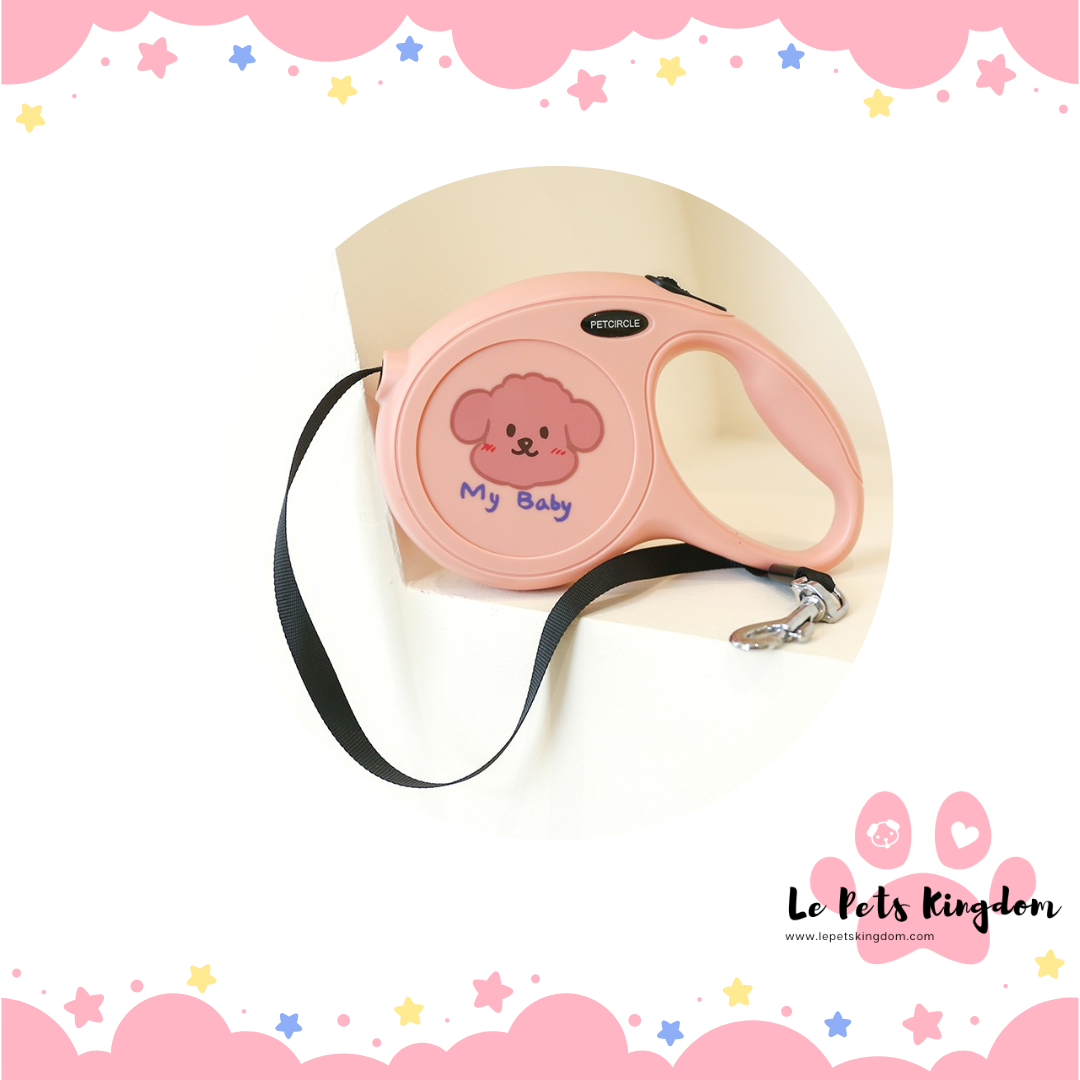 [PET CIRCLE] Retractable Auto Leash With Handle (Pink)