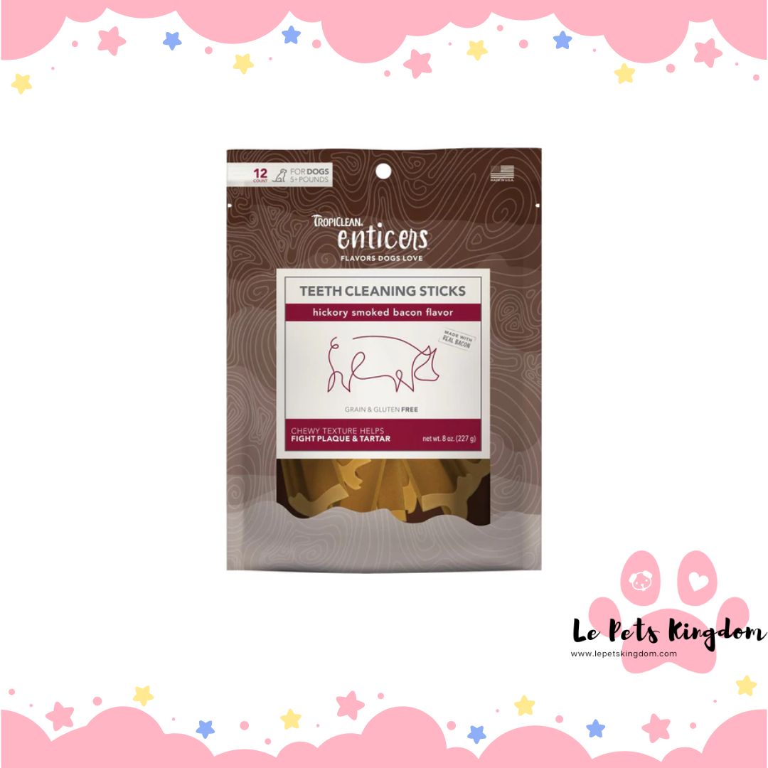 Tropiclean Enticers Hickory Smoked Bacon Flavor Teeth Cleaning Sticks Dental Dog Treats 8oz