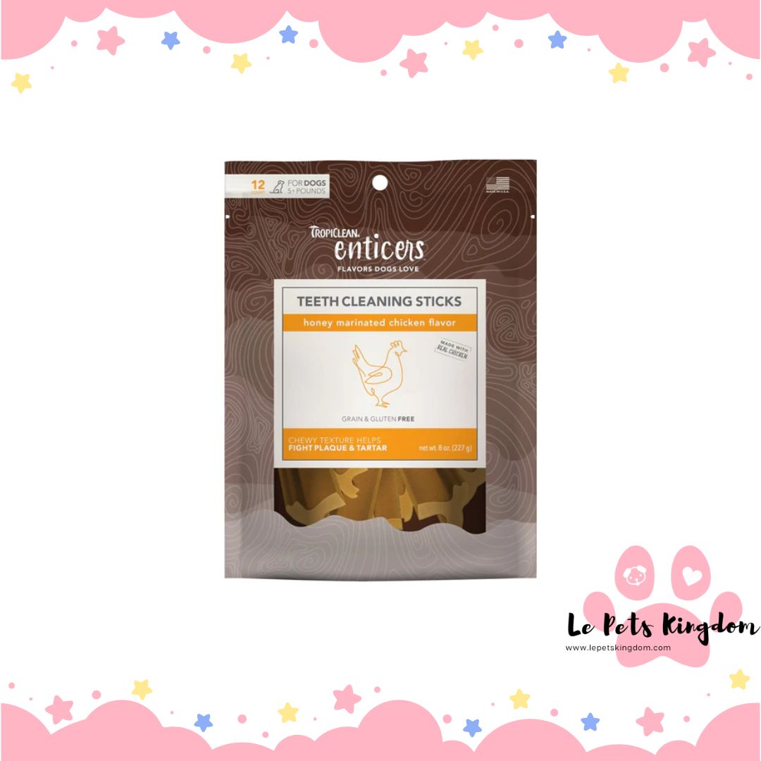 Tropiclean Enticers Honey Marinated Chicken Flavor Teeth Cleaning Sticks Dental Dog Treats 8oz