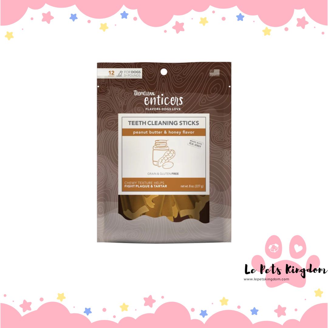 Tropiclean Enticers Peanut Butter & Honey Flavor Teeth Cleaning Sticks Dental Dog Treats 8oz