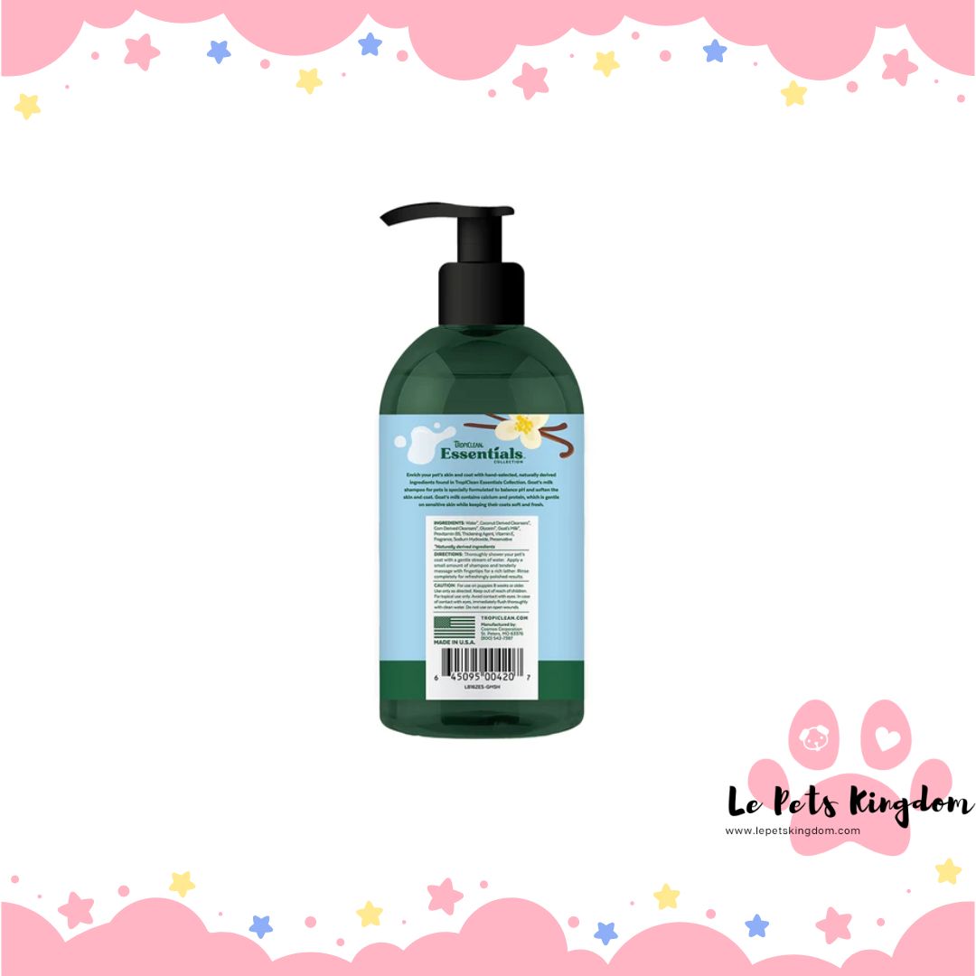 Tropiclean Essentials Goat's Milk Hypoallergenic Shampoo For Cats & Dogs 16oz
