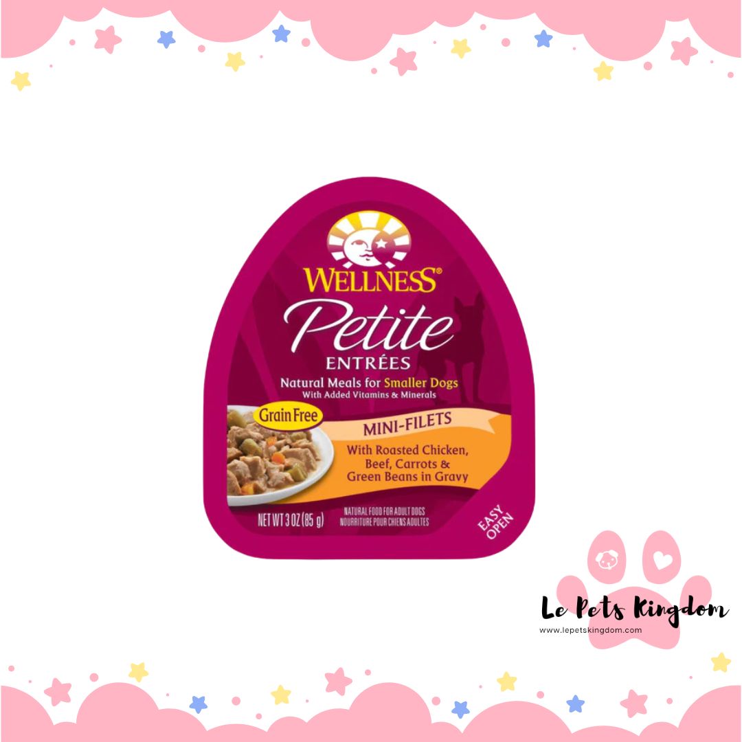 Wellness Petite Entrees Mini-Filets Roasted Chicken, Beef in Gravy Grain-Free Tray Dog Food 85g