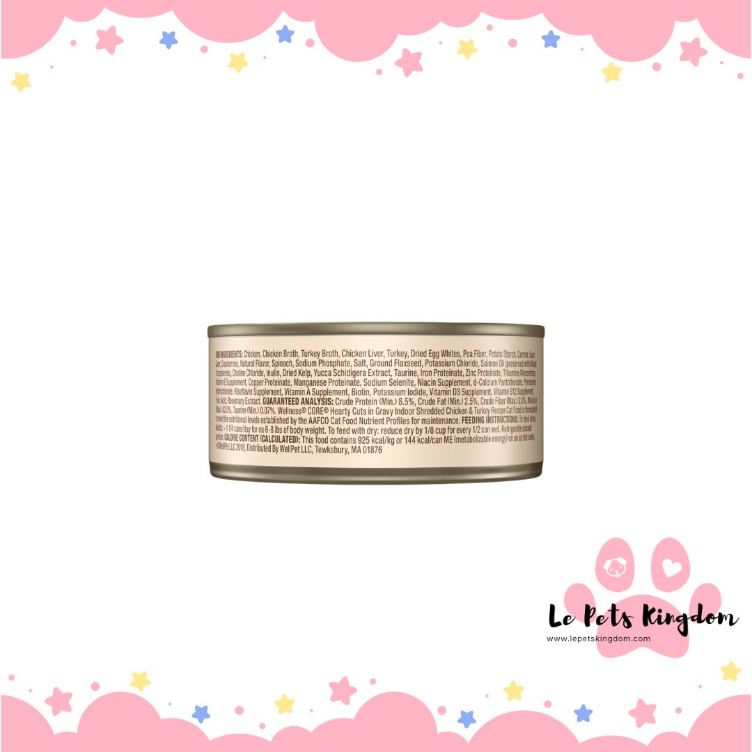 Wellness CORE Hearty Cuts Indoor Shredded Chicken & Turkey Grain-Free Canned Cat Food 156g