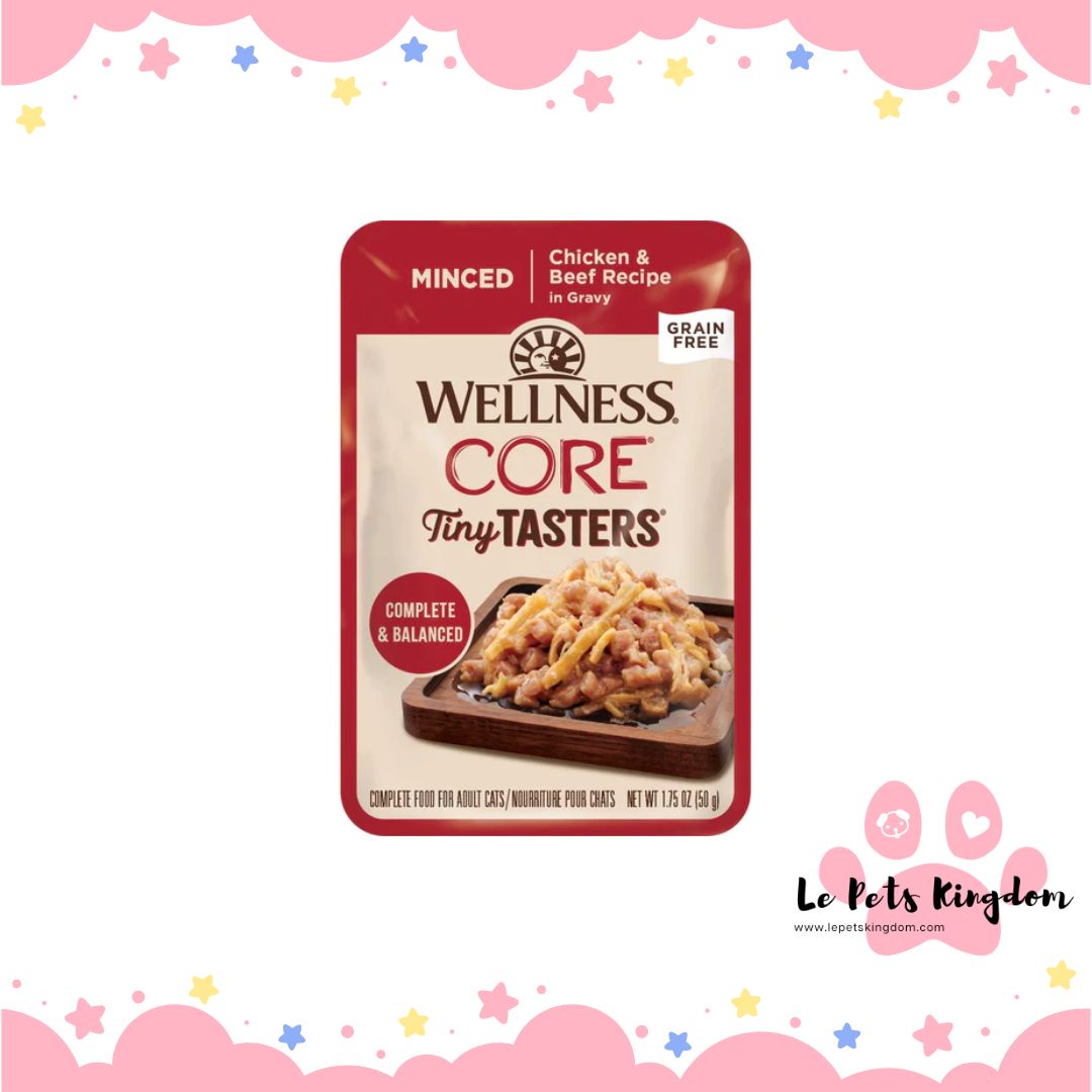 Wellness CORE Tiny Tasters Chicken & Beef Minced Grain-Free Adult Pouch Cat Food 1.75oz