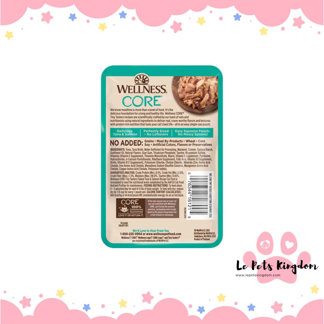 Wellness CORE Tiny Tasters Tuna & Salmon Flaked Grain-Free Adult Pouch Cat Food 1.75oz