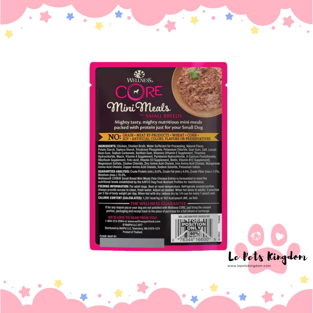Wellness CORE Mini Meals Pate Chicken Entree Grain-Free Pouch Dog Food 3oz