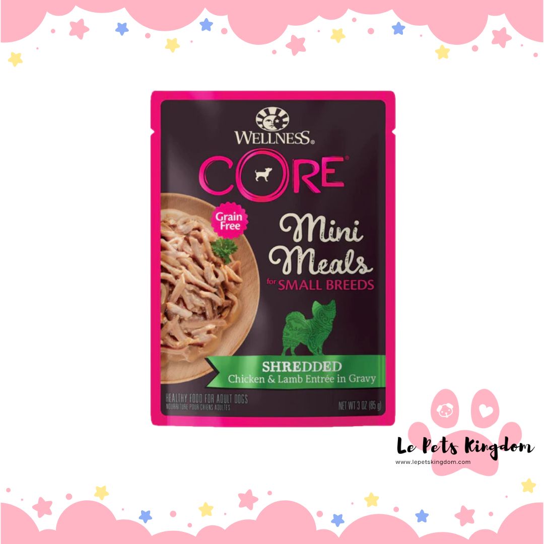 Wellness CORE Mini Meals Shredded Chicken & Lamb Entree In Gravy Grain-Free Pouch Dog Food 3oz