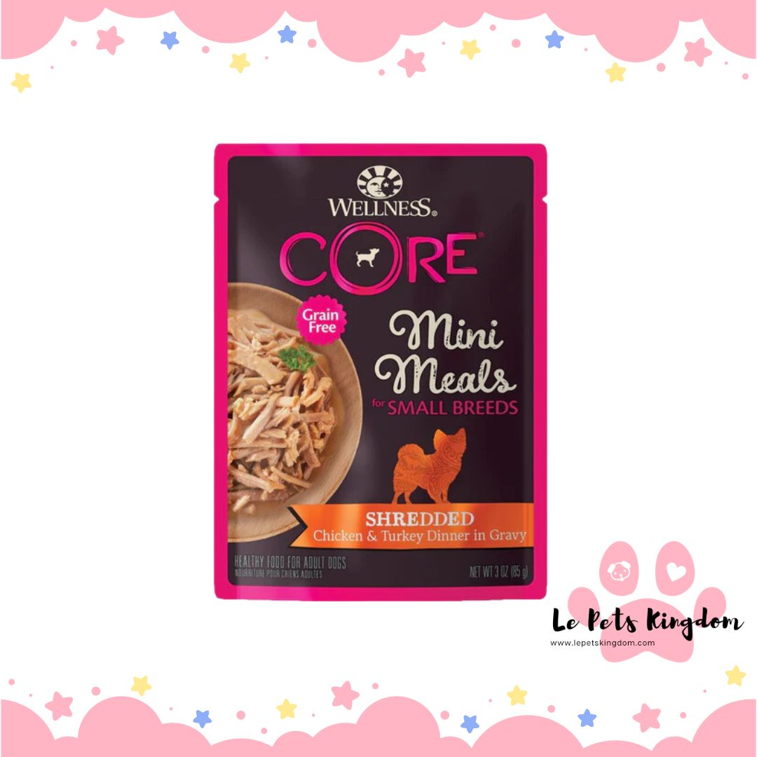 Wellness CORE Mini Meals Shredded Chicken & Turkey Dinner In Gravy Grain-Free Pouch Dog Food 3oz