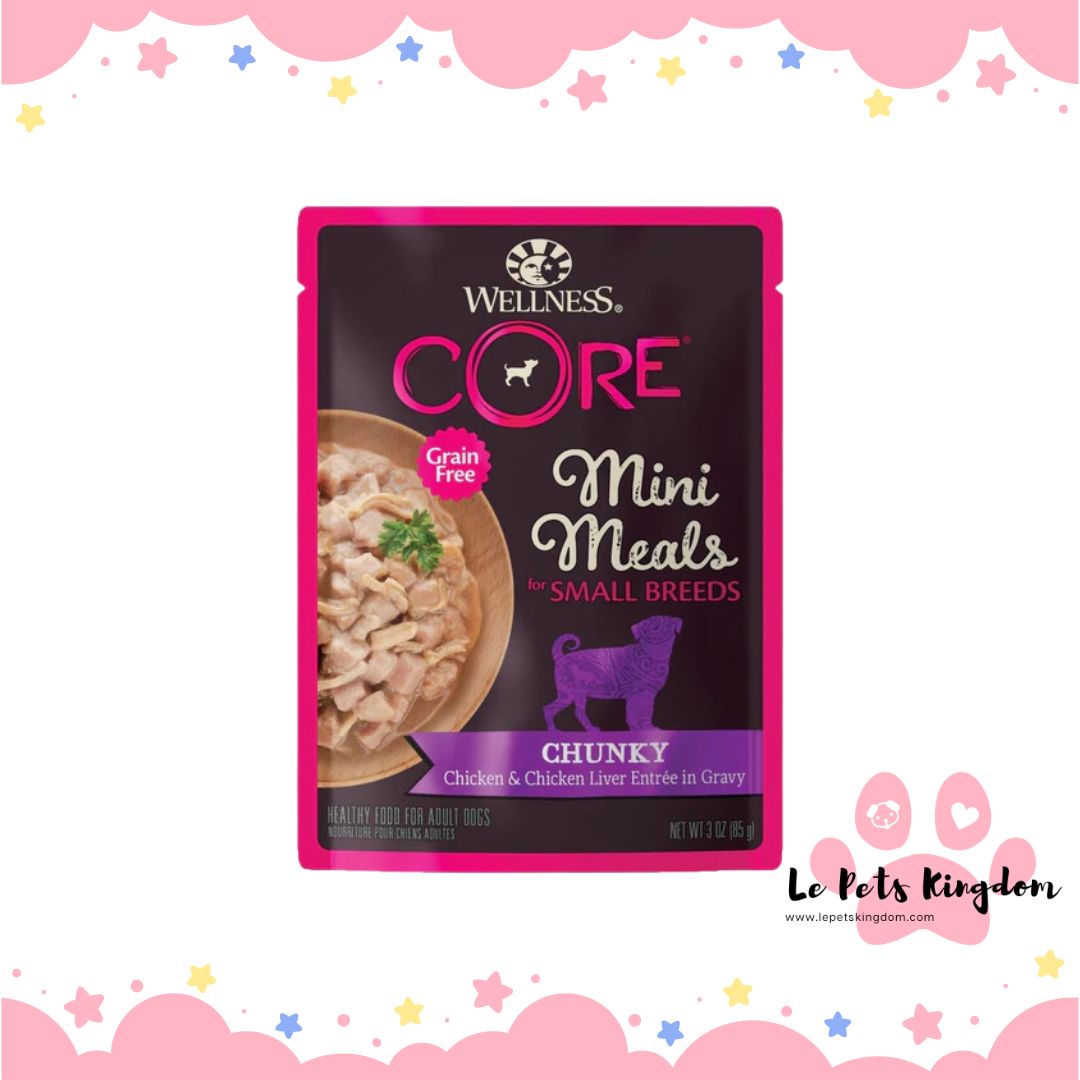 Wellness CORE Mini Meals Chunky Chicken & Chicken Liver Entree In Gravy Grain-Free Pouch Dog Food 3oz