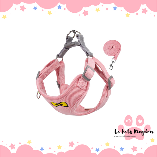 [BUNDLE SET] Ribbon Chest Dutch Harness Set with Leash (Pink)