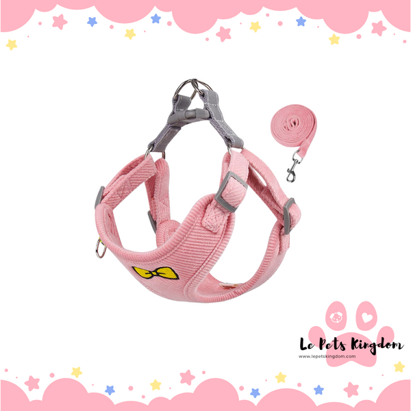 [BUNDLE SET] Ribbon Chest Dutch Harness Set with Leash (Pink)