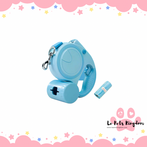 Retractable Leash With Poop Bag Holder -3M (Blue)